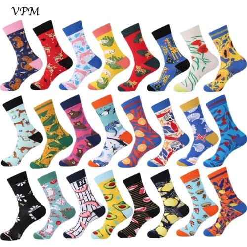 VPM Cotton Colorfu Women&Mens Dress Socks Harajuku hip hop Novelty Cute Kawaii Funny Friut Animal for Girl Socks Christmas Gift