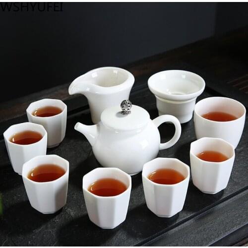 Upscale Handmade white porcelain Tea set ivory white teapot tea set Chinese tea room etiquette tool Household wine set