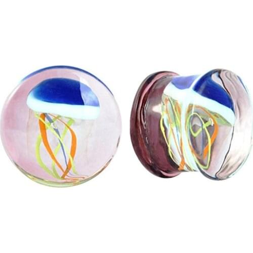 Jellyfish Filled Clear Glass Tunnels Ear Expansion Stretcher Plugs Earrings Piercing Body Jewelry