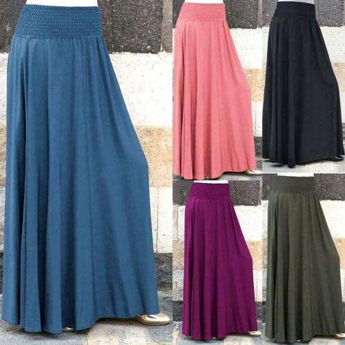 2020 Hot-Selling Fashion Popular Womens Summer Solid Color Stretch Waist Pleated Loose Long Skirt Casual Elegant Comfortable