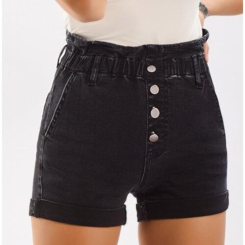 Ladies Stretch Short Jeans Single Breasted Tight Push Up Casual Women Denim Shorts High Waist Elastic Plus Size Summer Black