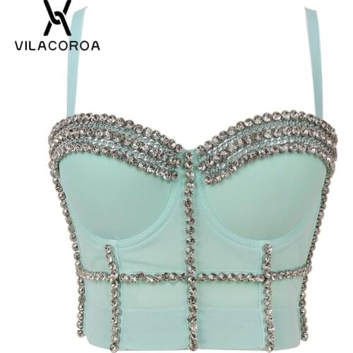 Deep V Wrap Chest Womens Crop Top Sexy Nightclub Diamond Splice Camisole Sequin Metal Chain Street Female Sling Top Clothes