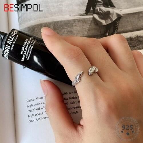 Besimpol Genuine 925 Sterling Silver Rings Fashionable Simple Dust Texture Adjustable Rings For Women Simple Elegant Fine Jewelr