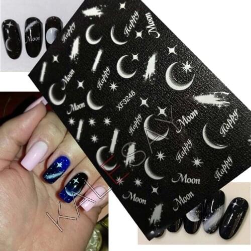 3D Nail Art Sticker Dream Moon Butterfly Adhesive Decals Manicure Design Snow Cute Shadow Back Glue Sticker for Nails Decoration