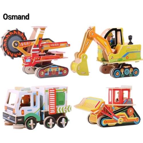 3D Puzzle Wooden Jigsaw Model Building Kits Assembly Engineering Vehicle Excavator Educational Toy For Kids Xmas Gifts