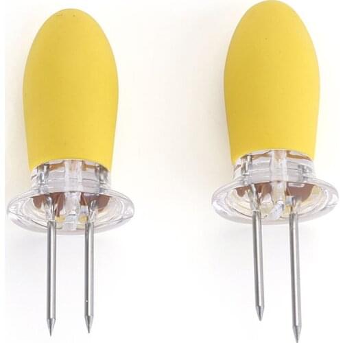 4pcs Stainless Steel Corn on The Cob Skewers Sweetcorn Holder Easy Grip BBQ Prong with ABS Handle LXY9