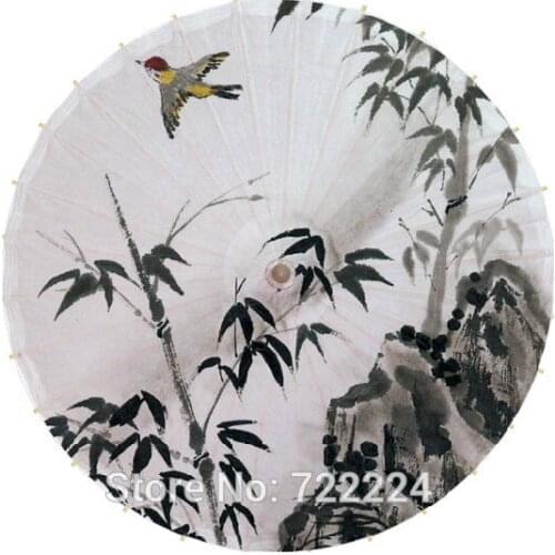 Free shipping ink painting bamboo with bird handmade unique chinese waterproof sunshade cosplay gift props oiled paper umbrella
