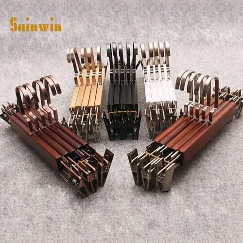 Sainwin 5pcs/lot wood hangers for clothes rack wooden trousers clips adult and children clothes pant hanger