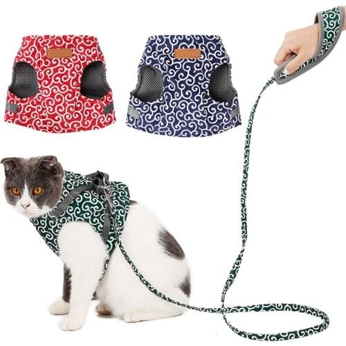 INBEPET Escape Proof Cat Harness with Leash Large,Adjustable Cat Walking Jackets,Padded Cat Vest Tang grass pattern Green,Blue