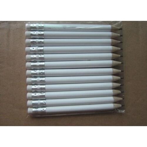 12 dozens 144pcs white color 3.5 inch half length 100mm blank logo round wooden material eraser golf pencil