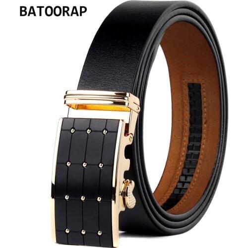 BATOORAP Mens Designer Belt Luxury Brand Retro Waist Strap Metal Buckle Automatic Black Trouser Leather Ratchet Belt 44"-51"