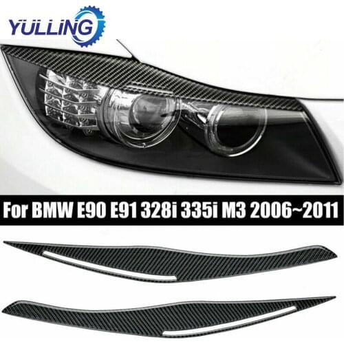 Carbon Fiber Headlight Eyelid Eyebrow Cover Stickers Trim for BMW E90 E91 328I 335I M3 2006-2011