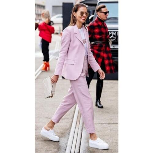 Pink Single Breasted Notch Lapel Womens Suit For Work Slim Fit New Arrival Casual Plus Size Jacket Blazer Pants