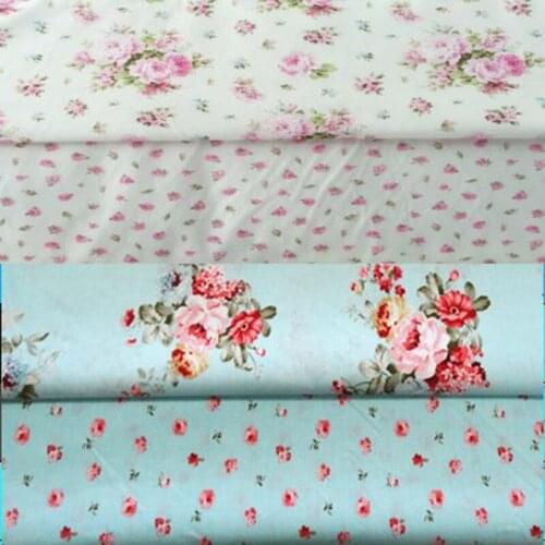 100x160cm Sweet Pink & Blue Blooming Flowers & All over small flowers Printed Cotton Fabric For Clothing Dress Bedding Quilting