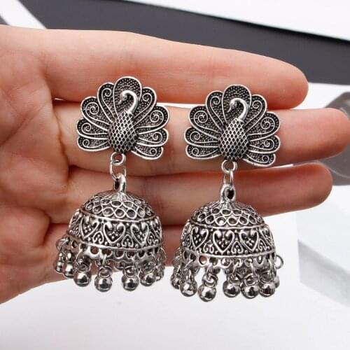 Boho Vintage Peacock Jhumka Indian Ethnic Bollywood Gypsy Tribal Dangle Earrings E56A