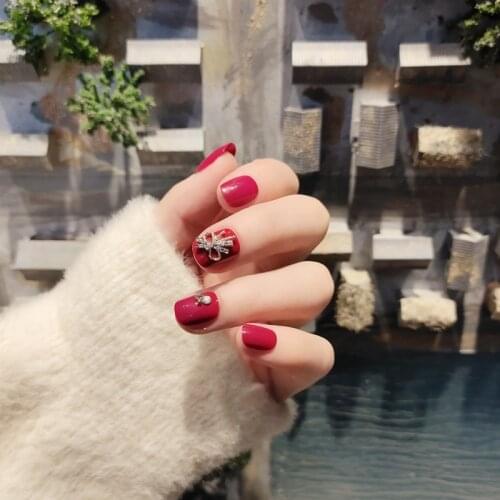 High Quality 24pcs Short Flower-De-Luce Floral Nail Extension Patch False Nail Set Waterproof Nail Art Supplies With Glue