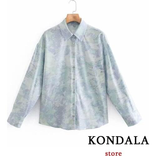 KONDALA Womens Shirt Za Fashion 2021 Digital Tie Dye Turn-Down Collar Shirts Female High Street Chic Mujer Tops