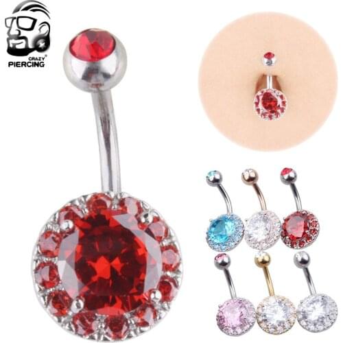 Women Belly Button Rings Body Piercing Jewelry Double Round Crystal Navel Piercing Ring Stainless Steel Belly Button Jewelry
