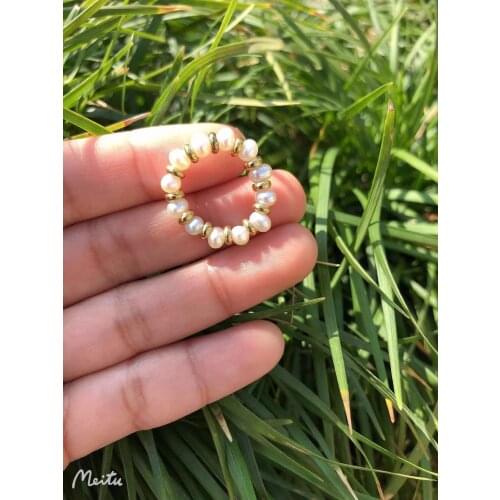 2021 New Personality Vintage Trendy Irregular Baroque Pearl Simple Geometric Elastic Ring For Women Girls Party Jewelry Hotsale